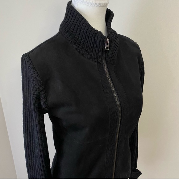 Anthropologie Charcoal Knit Suede Leather & Wool Jacket Sweater Small - Picture 5 of 13